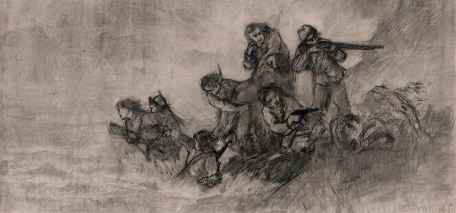 Esquisse pour « Huit femmes se jettent dans le fleuve » (1957), de Wang Shenglie (1923-2003).