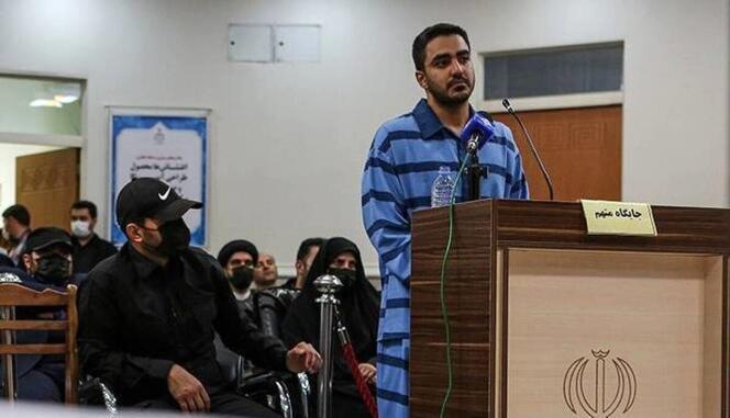 Majidreza Rahnavard, âgé de 23 ans, pendant son procès, le 29 novembre 2022. Il a été pendu sur une place publique à Machhad, dans l’est du pays, sa ville natale, le 12 décembre 2022.
