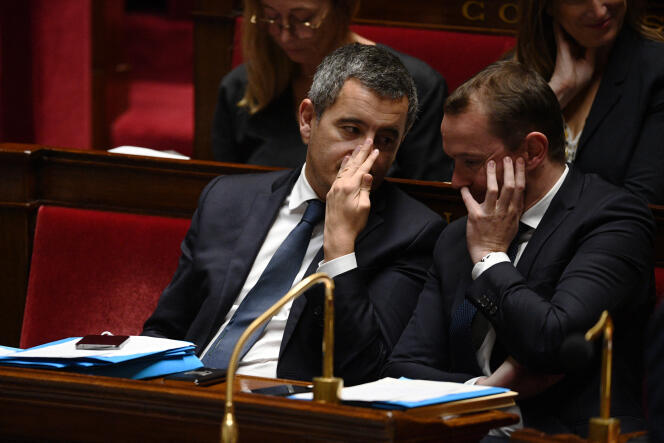 The Ministers of the Interior, Gérald Darmanin, and Labor Olivier Dussopt, at the National Assembly, November 15, 2022.