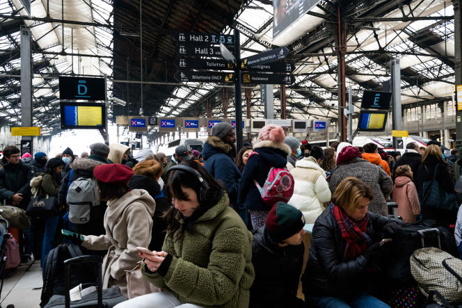 Des voyageurs font la queue pour prendre le train à la Gare de Lyon à Paris, le 17 décembre 2022.