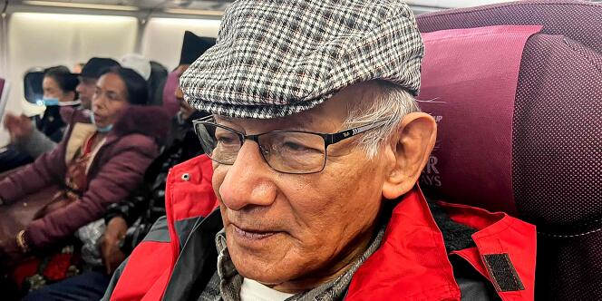 Charles Sobhraj, 78, on the plane bringing him back to France, Friday December 23. 