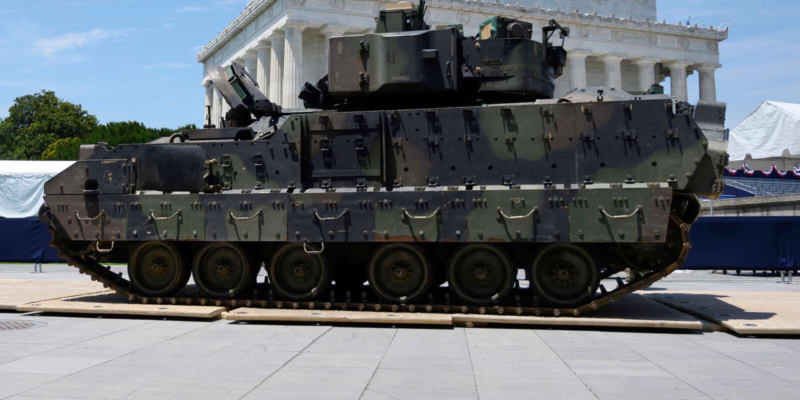Un véhicule blindé d’infanterie de type Bradley stationné à Washington aux Etats-Unis, le 3 juillet 2019.