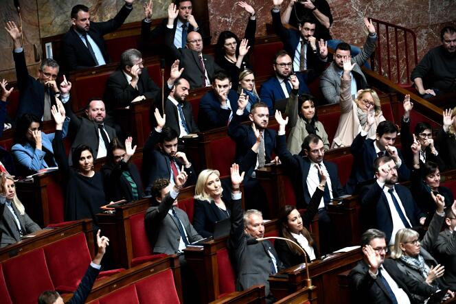Marine Le Pen Le groupe Rassemblement national, à l’Assemblée nationale, le 12 janvier 2023.