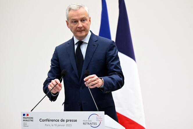 Bruno Le Maire, ministre de l’économie et des finances, lors d’une conférence de presse portant sur la réforme des retraites, le 10 janvier 2023, Paris.