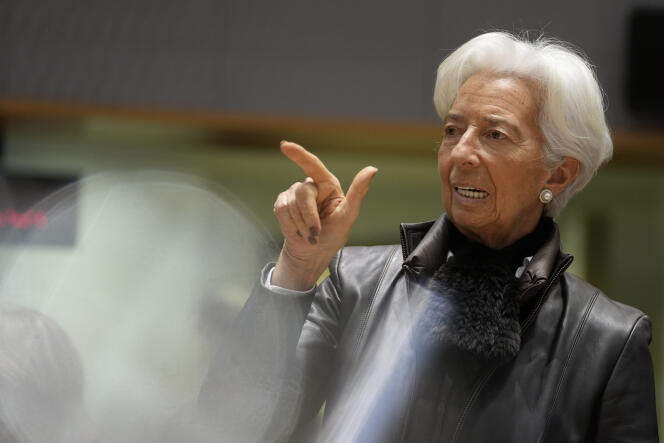 La présidente de la Banque centrale européenne, Christine Lagarde, lors d’une réunion des ministres des finances de l’Eurogroupe, à Bruxelles, le 16 janvier 2023. 