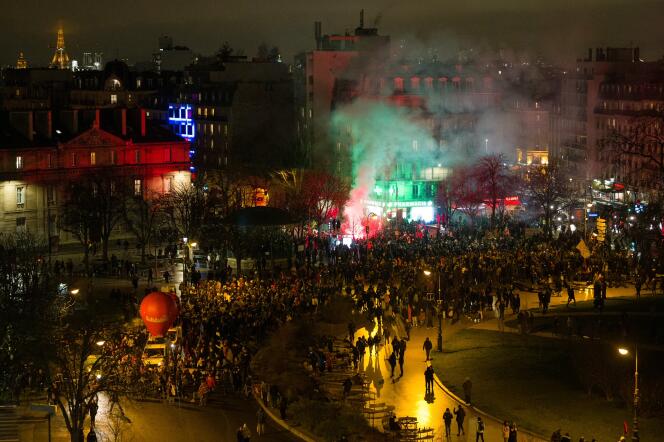 The day of protest comes to a close at Place de la Nation, in Paris, on January 19, 2023.
