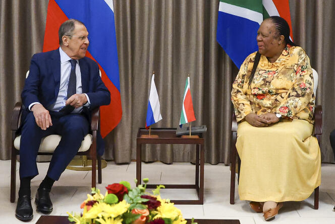 In this photo released by the Russian Foreign Ministry Press Service, Russia's Foreign Minister Sergey Lavrov, left, and his South Africa's counterpart Naledi Pandor, speak, during their meeting in Pretoria on January 23.