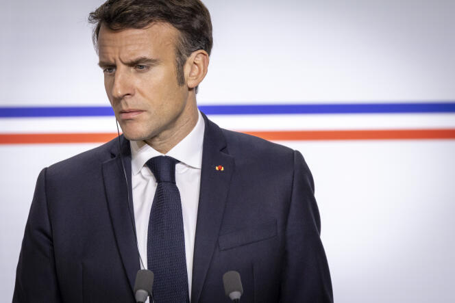 Emmanuel Macron, participe à une conférence de presse après un Conseil des Ministres franco-allemand au Palais de l'Elysée à Paris, dimanche 22 janvier 2023.