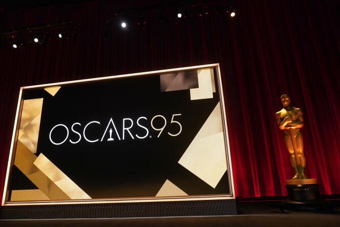 A view of the stage appears before the start of the 95th Academy Awards nomination ceremony on Tuesday, January 24, 2023, at the Academy Museum in Los Angeles.