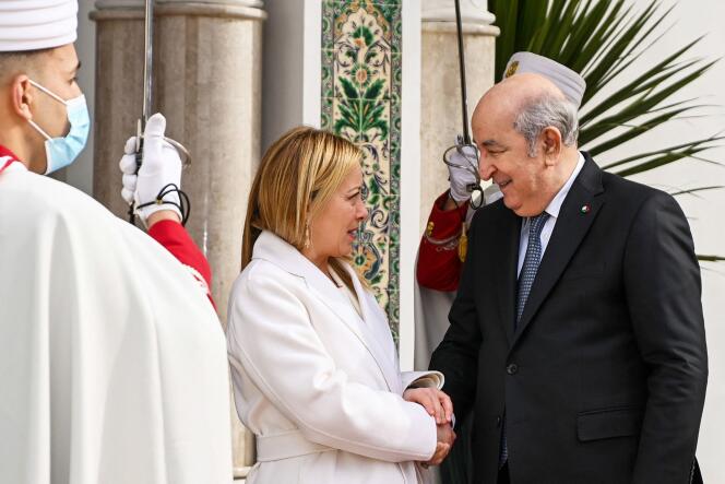 La présidente du Conseil italien, Giorgia Meloni, et le président algérien, Abdelmadjid Tebboune, au palais présidentiel d'Alger (Algérie), le 23 janvier 2023.