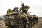 Au cours d’un exercice au combat des forces ukrainiennes dans la région de Zaporijia, le 24 janvier 2023.