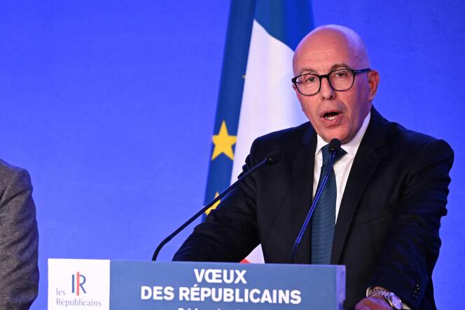 El presidente del partido Les Républicains, Eric Ciotti, el 24 de enero de 2023, en París.