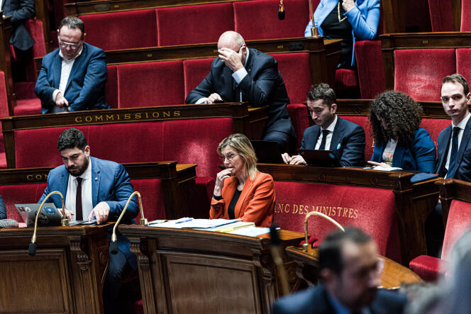   During the vote on the bill relating to the acceleration of the production of renewable energies in the National Assembly, in the presence of the Minister for Energy Transition, Agnès Pannier-Runacher, on January 10, 2023.