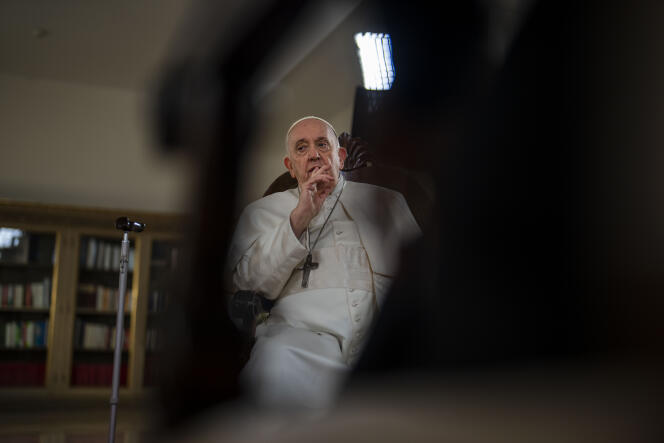 Pope Francis, during an interview with a journalist from the Associated Press agency, at the Vatican, January 24, 2023.