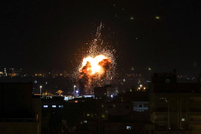 An explosion in Gaza during a strike by Israeli forces on January 27.