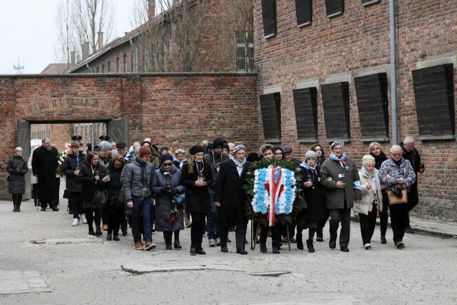 Holocaust survivors and their relatives take part in the 78th anniversary of liberation of Nazi German Auschwitz-Birkenau death camp in Oswiecim, Poland January 27, 2023.