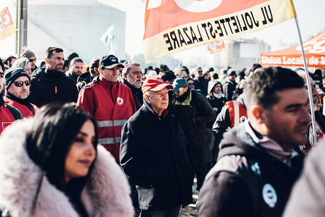 Gathering of trade union organizations at the call of the General Confederation of Labor (CGT) against the pension reform on the petrochemical platform of Lavéra, in Martigues (Bouches-du-Rhône), on January 26, 2023.
