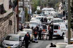Sur les lieux d’une probable fusillade, à l’extérieur de la vieille ville de Jérusalem, le 28 janvier 2023. 