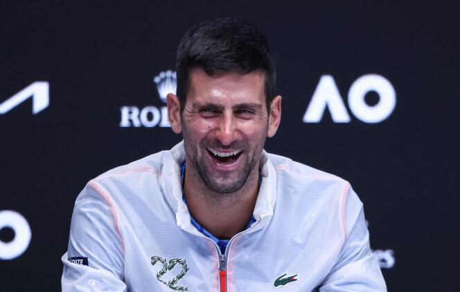 Novak Djokovic during a press conference after winning the Australian Open in Melbourne on January 29, 2023. 