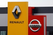 Nissan and Renault logos in Reims, France, January 30, 2023.
