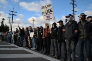 Protesters block traffic in Venice, California, on January 29, 2023, during a rally against the fatal police assault of Tyre Nichols.