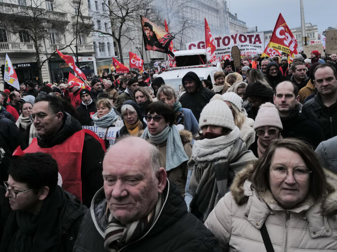 Demonstration against the French pension reform in Valenciennes, northern France, on Tuesday, January 31.