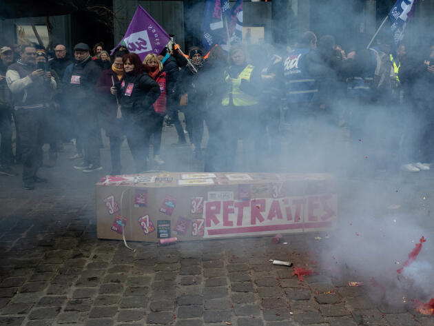 Dans le cortège de la manifestion contre la réforme des retraites à Valenciennes (Hauts-de-France), le 31 janvier 2023. 