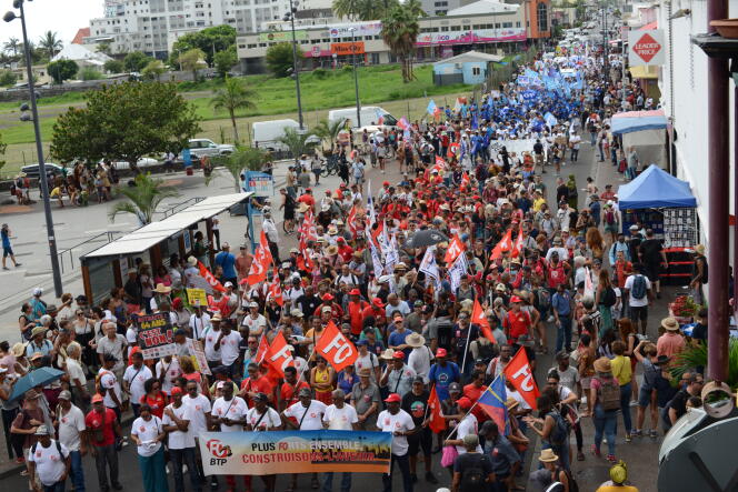 The demonstration against the pension reform in Saint-Denis, Réunion Island, in the Indian Ocean, on January 31, 2023.