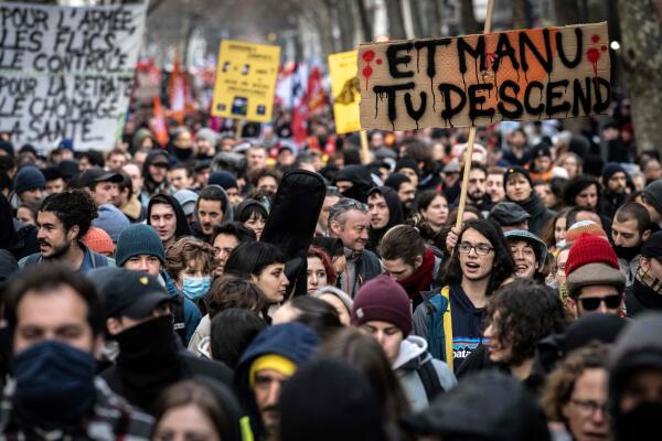 Dans le cortège de la manifestation contre la réforme des retraites à Lyon, le 31 janvier 2023.