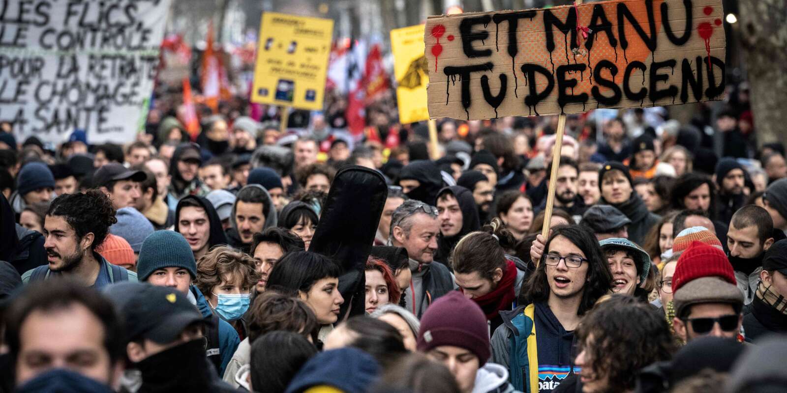 Dans le cortège de la manifestation contre la réforme des retraites à Lyon, le 31 janvier 2023.