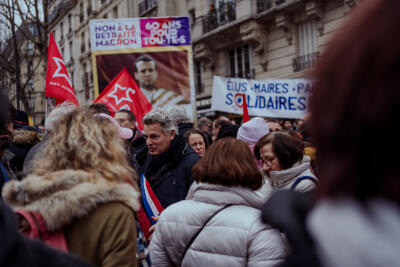 Fabien Roussel lors de la deuxième journée de grève contre la réforme des retraites. Paris. France 31 janvier 2023.

