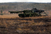 A German Armed Forces Leopard 2 battle tank during a training exercise in Ostenholz, Germany, Oct. 17, 2022.