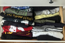 T-shirts are stored in a drawer in the manner of Japanese storage expert Marie Kondo, in Washington, D.C., on January 18, 2019.