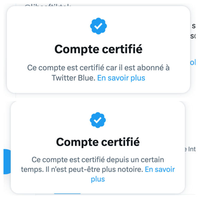 Une fois sur le profil d’un utilisateur avec un compte certifié, un clic sur le badge bleu permet de voir comment cette personne a obtenu la certification.