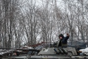 A Ukrainian serviceman in an infantry combat vehicle (BMP-2) in Bakhmut on February 3, 2023.
