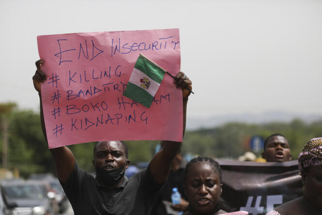 A Abuja, en mai 2021, la capitale du Nigeria, manifestation contre les multiples causes de l’insécurité qui minent le pays depuis 2014.