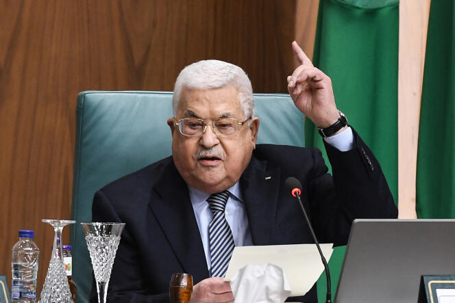 El presidente de la Autoridad Palestina, Mahmoud Abbas, en la Cumbre de Jerusalén celebrada el 12 de febrero de 2023 en la sede de la Liga Árabe en El Cairo. 