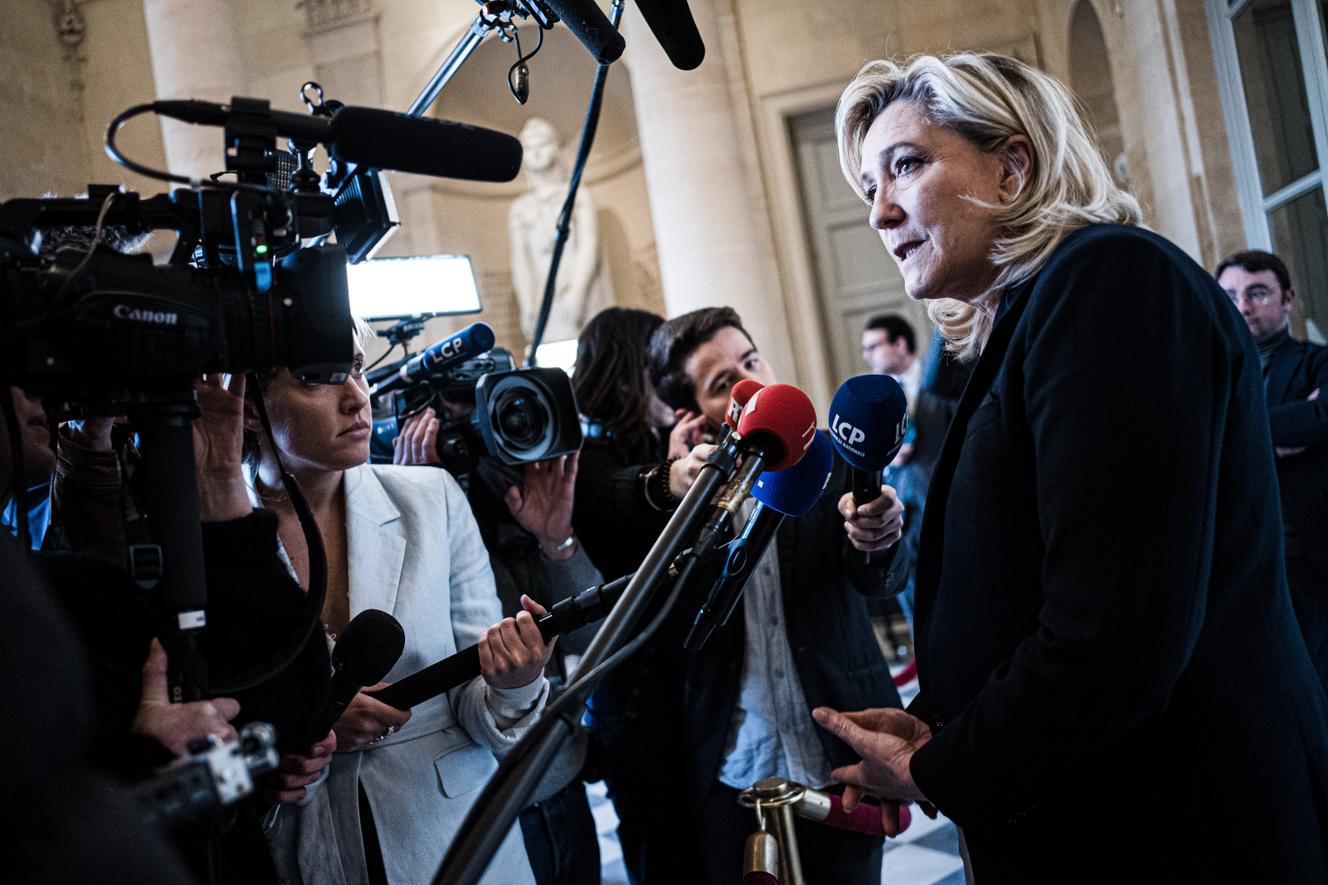 La presidenta del grupo RN en la Asamblea Nacional, Marine Le Pen, en el Palais-Bourbon, en París, el 16 de febrero de 2023.