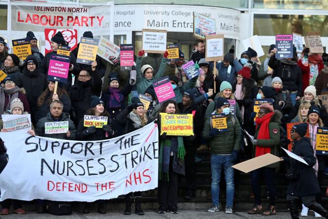Manifestation d’infirmières, à Londres, le 18 janvier 2023.