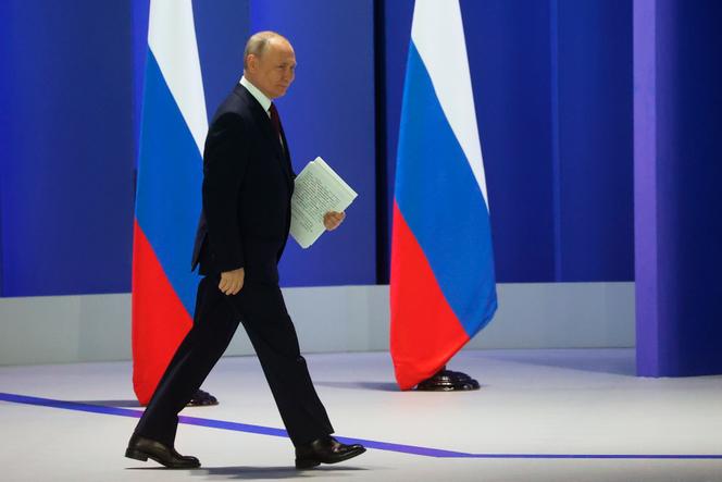 El presidente ruso, Vladimir Putin, llega para pronunciar su discurso anual sobre el estado de la nación en Moscú, el 21 de febrero de 2023.