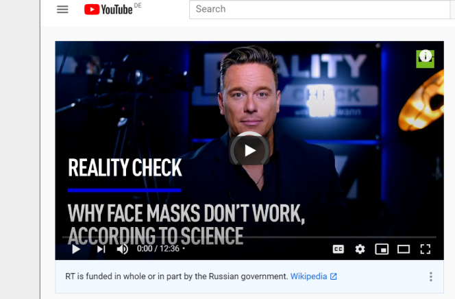 Pendant la crise sanitaire liée au Covid-19, le réseau RT publie des vidéos anti-masque destinées uniquement aux publics occidentaux. 