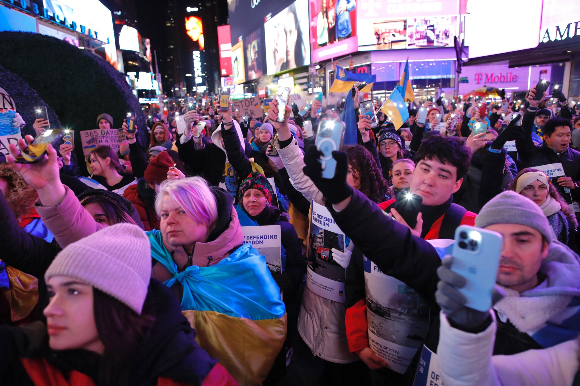 Manifestación en Nueva York, Estados Unidos, viernes 24 de febrero de 2023.