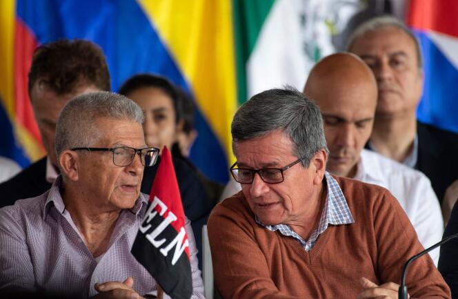 Colombian National Liberation Army (ELN) guerrilla commanders Pablo Beltran (right) and Aureliano Carbonel on January 21, 2023 in Caracas.