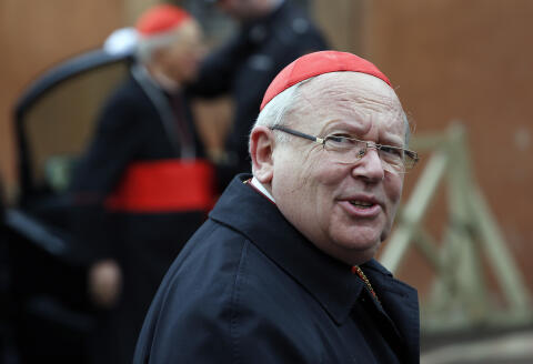 French Cardinal Jean Pierre Bernard Ricard arrives at a meeting at the Synod Hall in the Vatican March 7, 2013. Catholic cardinals said on Tuesday they wanted time to get to know each before choosing the next pope and meanwhile would seek more information on a secret report on alleged corruption in the Vatican. REUTERS/Alessandro Bianchi (VATICAN - Tags: RELIGION)