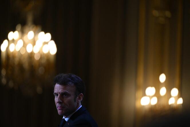 El presidente Emmanuel Macron, en el Palacio del Elíseo, 27 de febrero de 2023.