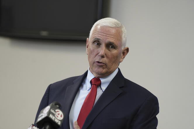 Former Vice President Mike Pence speaks with reporters following a roundtable discussion on police reform on Thursday, March 2, 2023, in North Charleston, SC 