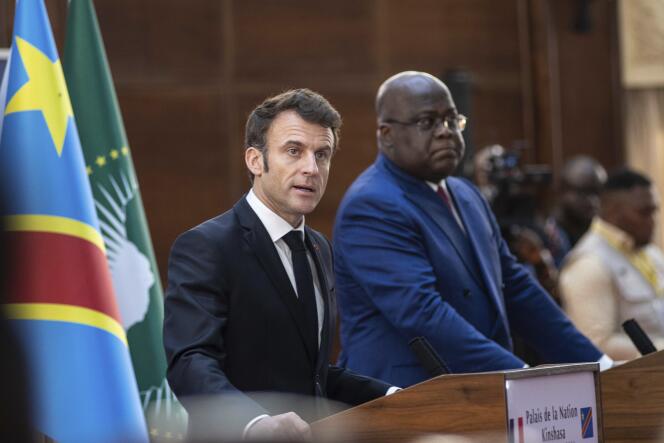 Emmanuel Macron y el presidente de la RDC, Félix Tshisekedi, en Kinshasa, 4 de marzo de 2023. 