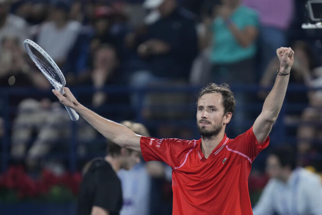Russia's Daniil Medvedev after his victory over his compatriot Andrey Rublev in the final of the Dubai tournament, March 4, 2023.