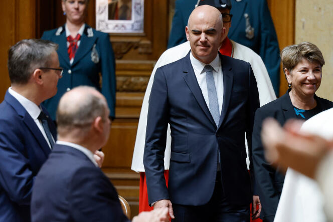 The President of the Swiss Confederation, Alain Berset, after his election, in Bern on December 7, 2022.