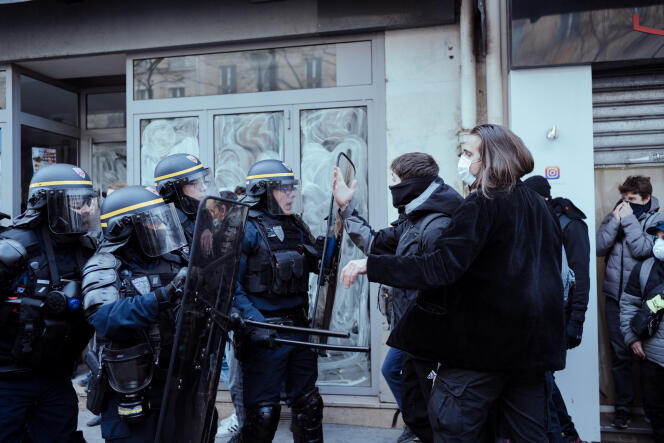 Intervention of the police during the demonstration against the pension reform of February 11, 2023, in Paris.